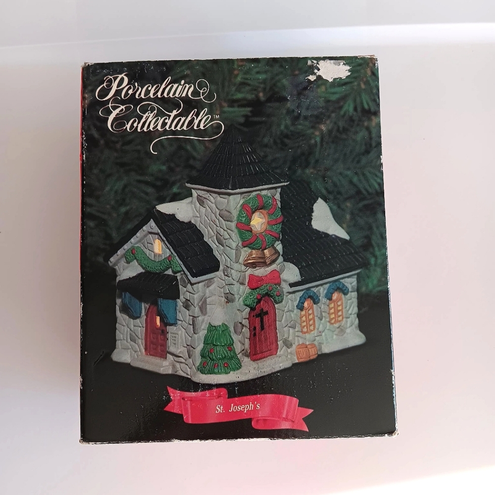 Vintage 1993 Santa's Pride Porcelain Collectible St. Joseph's Church with Light